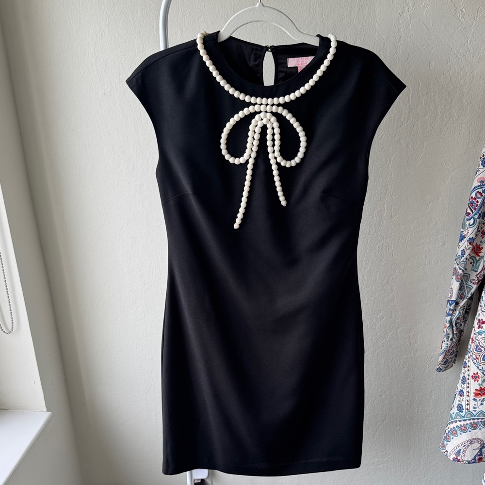 Ted Baker Elegant Black Dress with Pearl Detailing